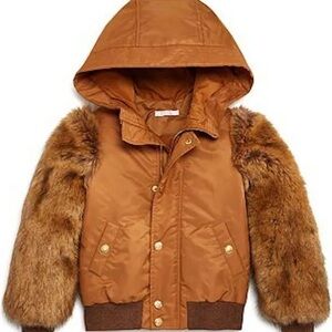 Chloe girls Brown Hooded Jacket with Faux Fur Sleeves 12